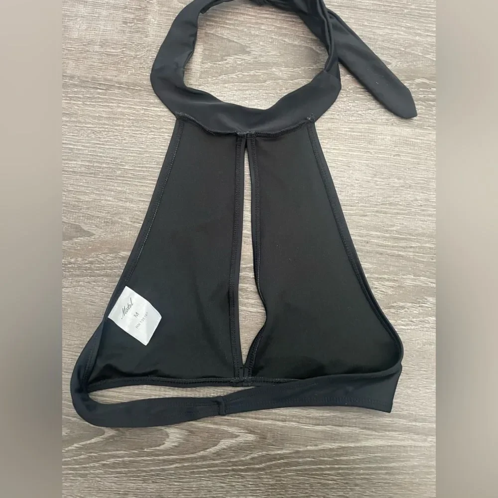 Motel Black High Neck Keyhole Tie Neck Bikini Swimsuit Sz M